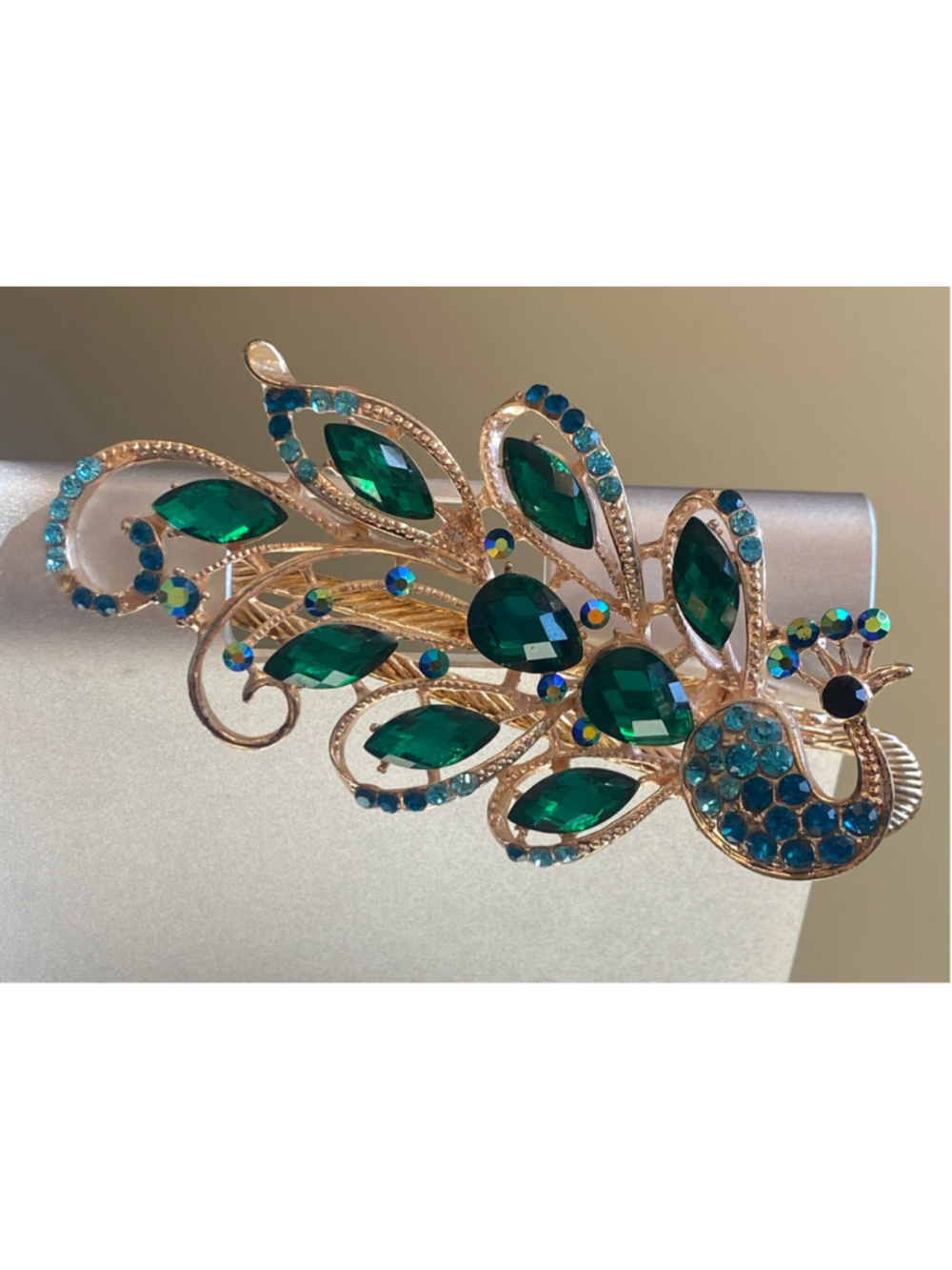Women's Unbranded Peacock Hair Clip One Size Green and Blue Rhinestone